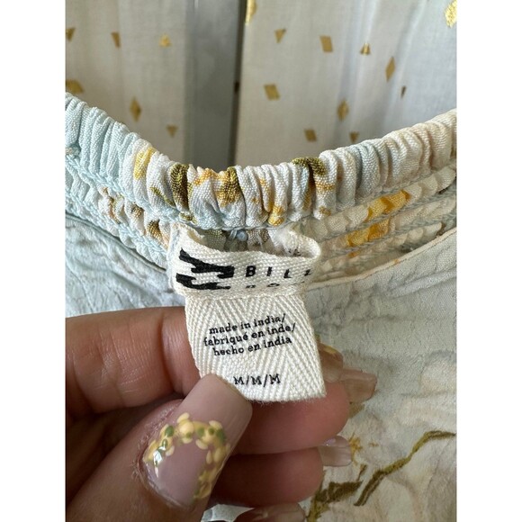 Billabong Summer Field Floral Smocked Shirred Back Balloon Sleeves Crop Top M - Picture 5 of 7